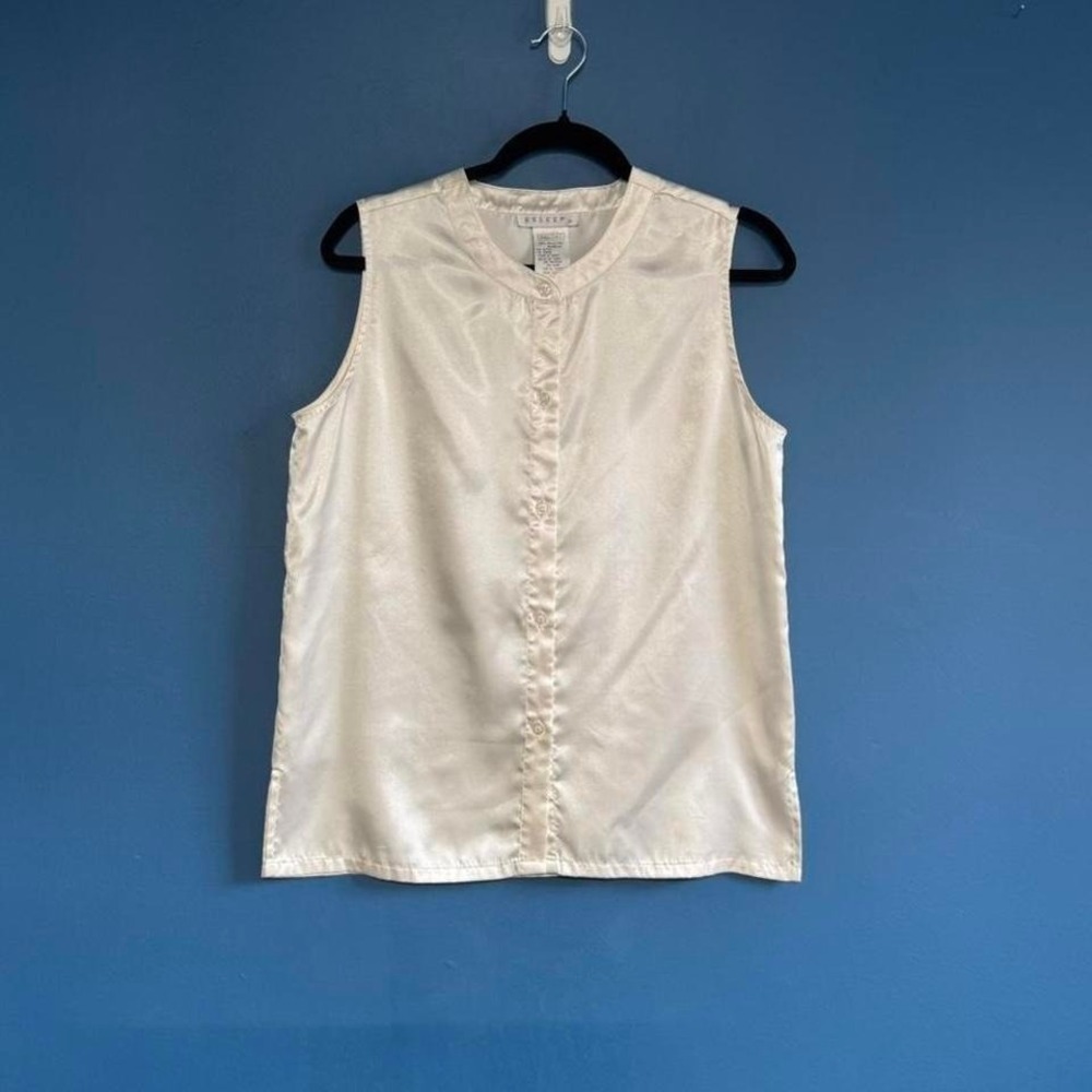 Y2K Satin Blouse‎ Women's Size Small Esleep White Cream Button Down Classic